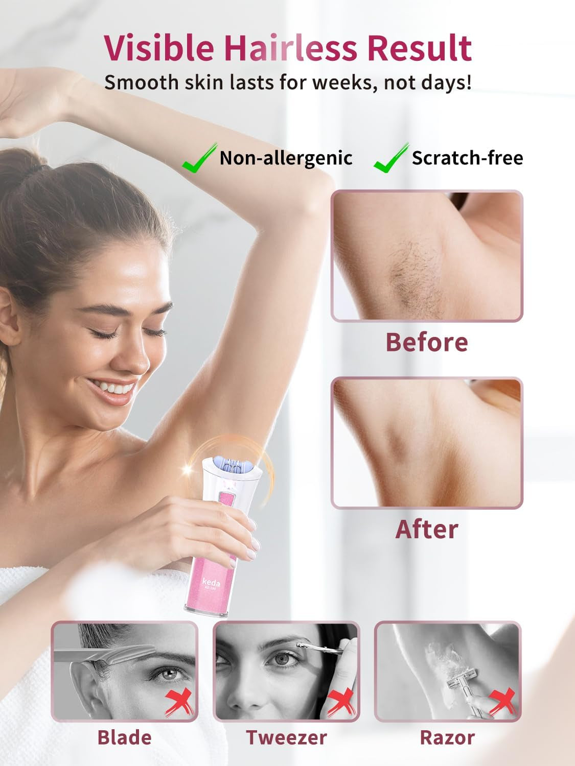 Depiladora Facial Mini Portátil Con Luz LED - Recargable, Para Rostro, Piernas Y Axilas