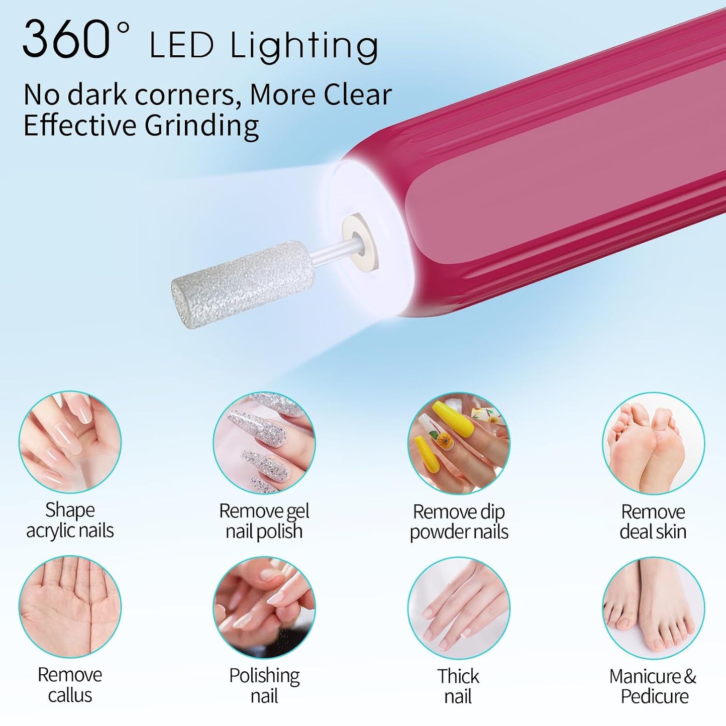 Kit De Manicura Y Pedicura Eléctrico Profesional - Lima De Uñas Inalámbrica Recargable, 3 Velocidades