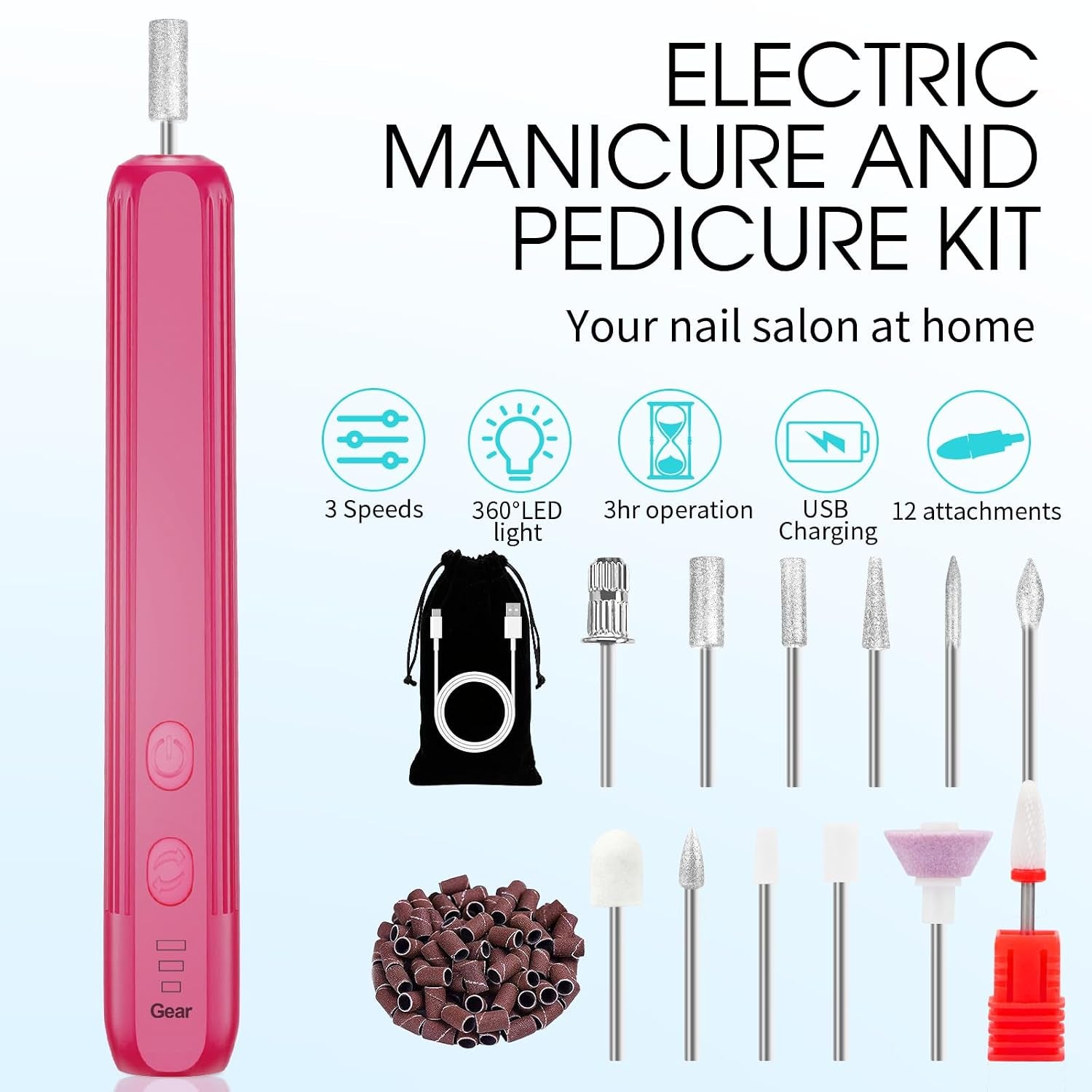 Kit De Manicura Y Pedicura Eléctrico Profesional - Lima De Uñas Inalámbrica Recargable, 3 Velocidades